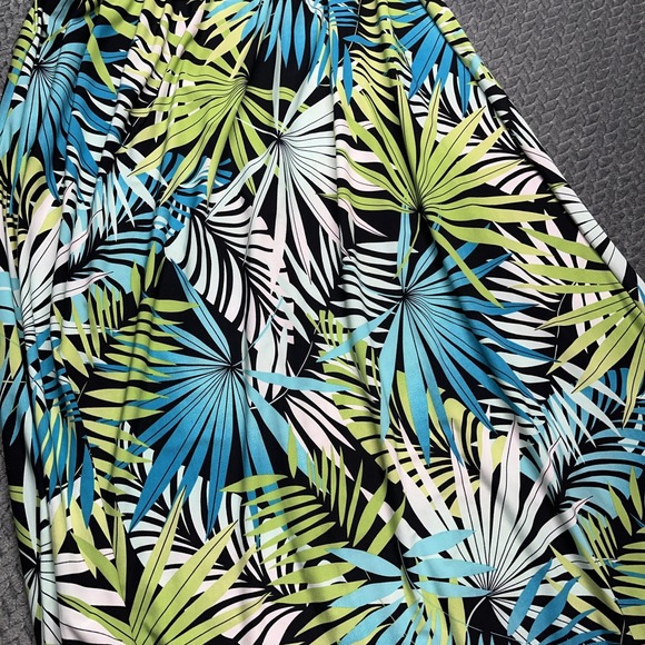 Vtg Iolani Hawaiian Dress Women M Tropical Strapless Maxi Black Aqua USA Stretch - Picture 5 of 7